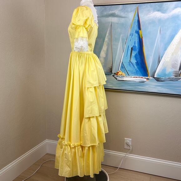 VTG 70s Princess Gown Carol Gowns by Mr. Walter, Yellow Organza Chiffon small - Picture 4 of 10
